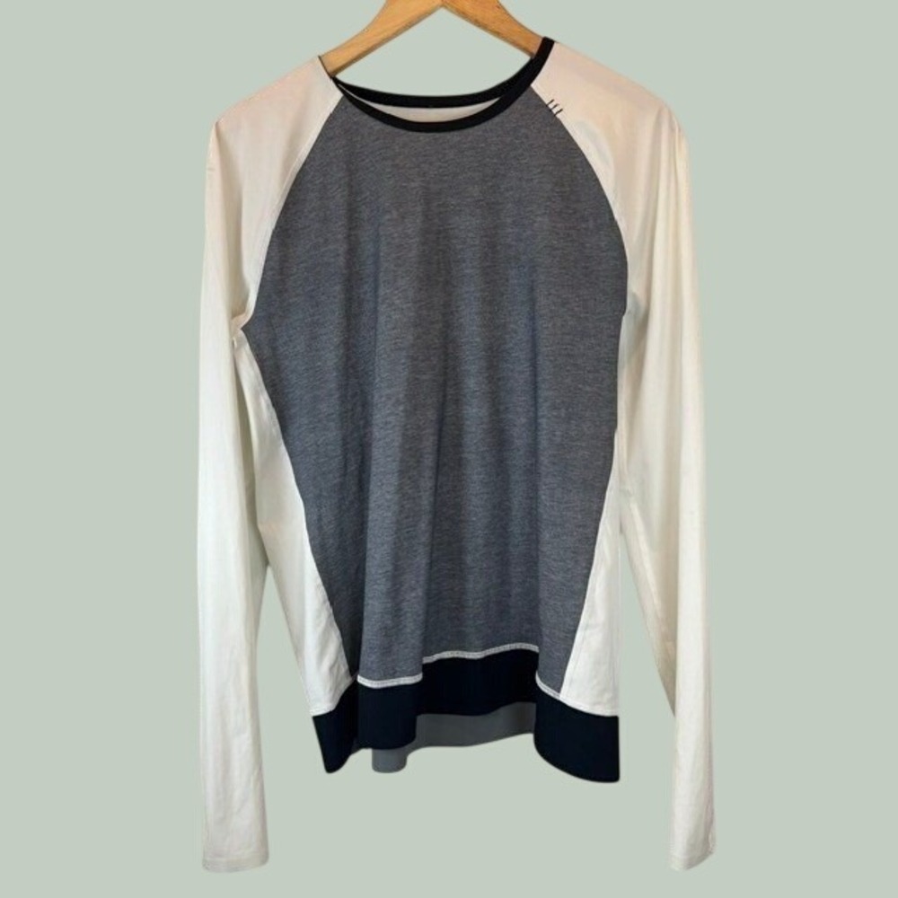 Lululemon Men's Final Lap Long Sleeve Running Shirt Colorblock Gray White NWOT L